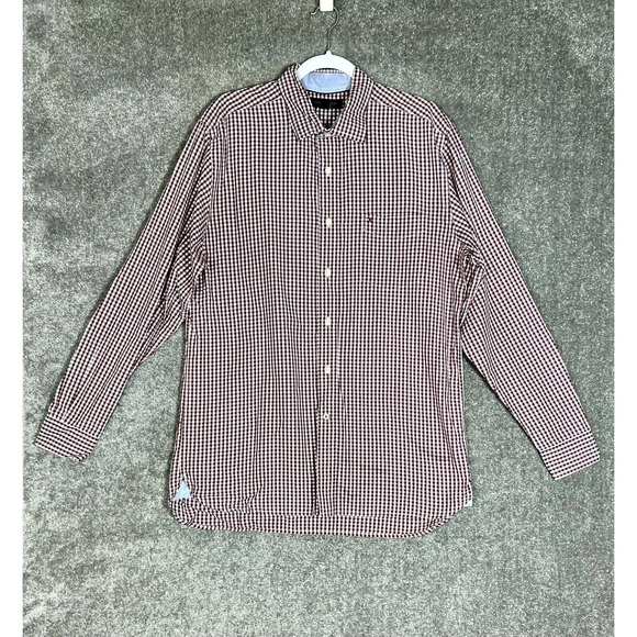 Tommy Hilfiger Long Sleeve Button Up Shirt Mens Size Large Red White Blue‎ Check - Picture 1 of 9